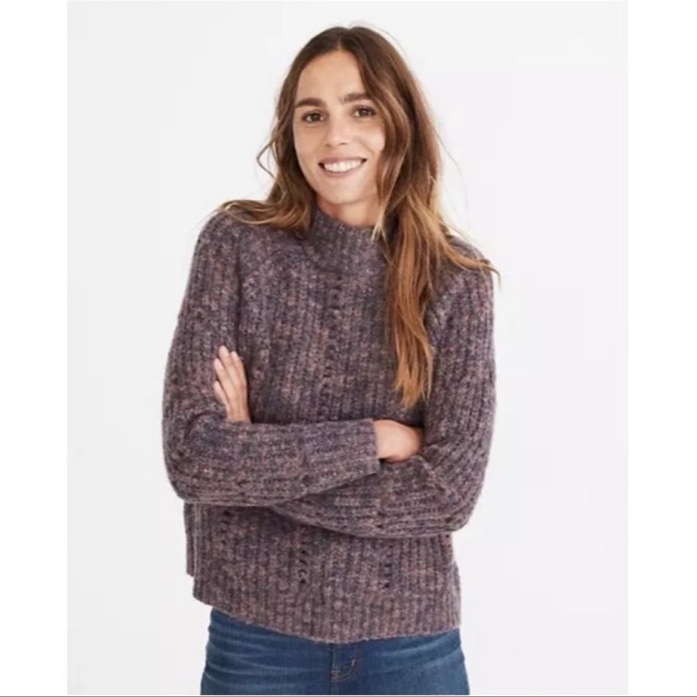 Madewell Pointelle Crewneck Mock Neck Wool Blend Chunky Sweater